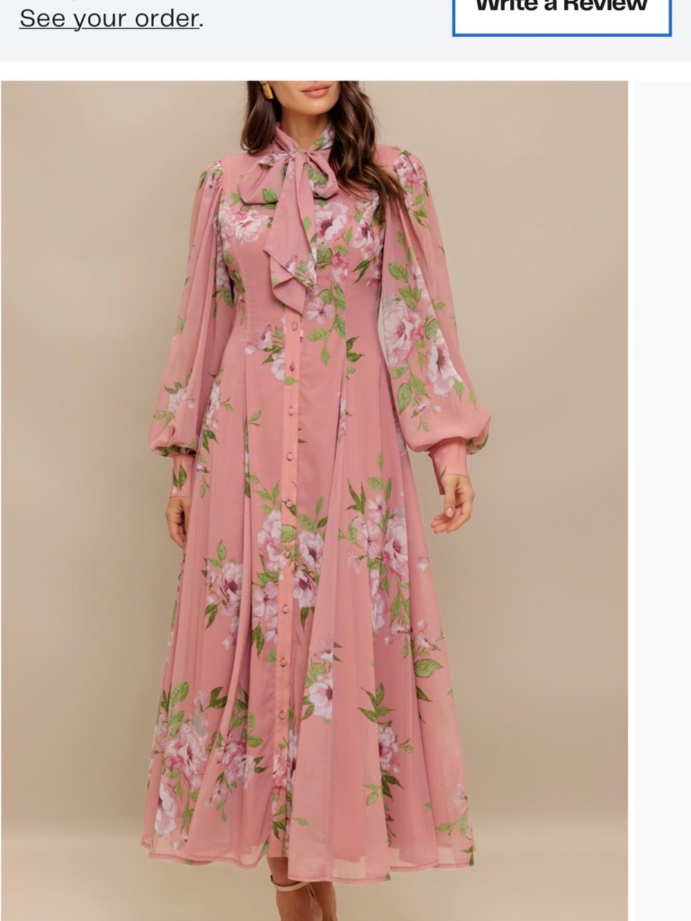 Blush Pink Floral Bow-Tie Maxi Dress